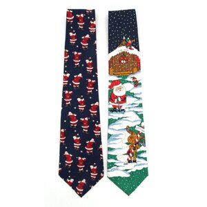 Lot of 2 Vintage 90s Mens Neckties Wide Classic Santa Golfing Hallmark Christmas
